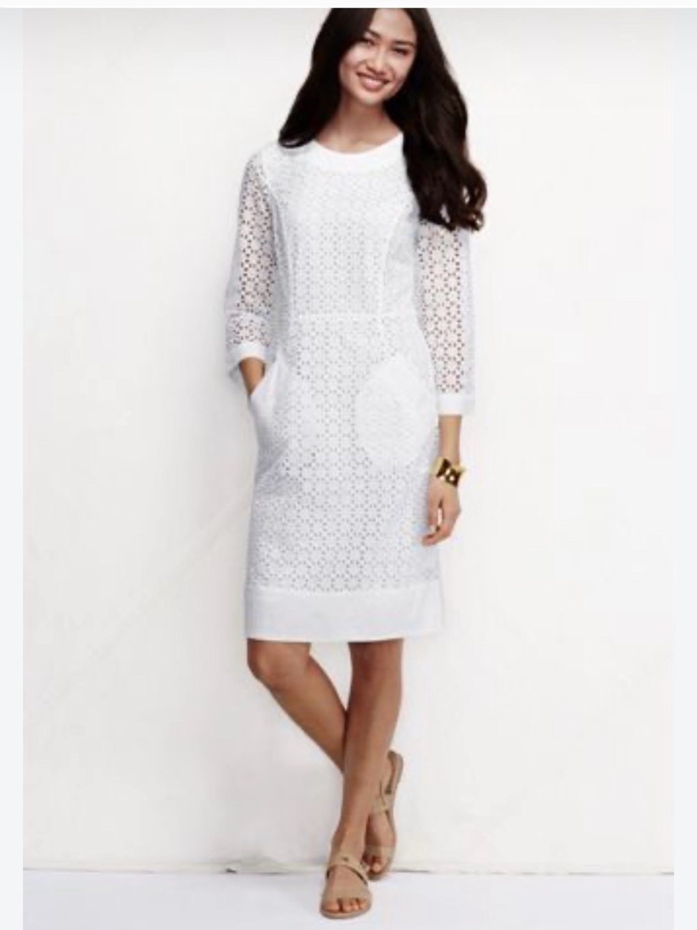 Lands' End White Lace Midi Dress